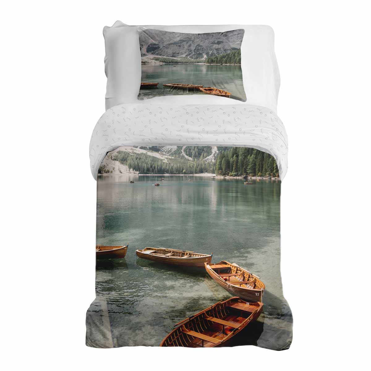 Original Therapiedecke - Ensemble de literie en coton TD lac avec bateaux