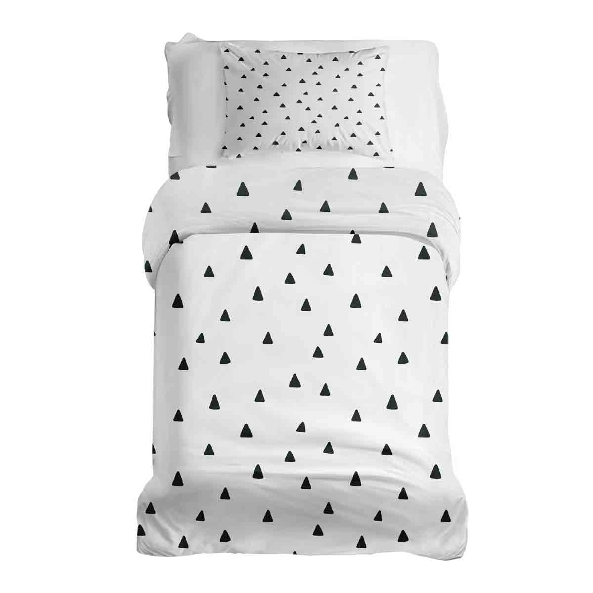 Ensemble de literie avec couverture thérapeutique blanc avec triangles noirs