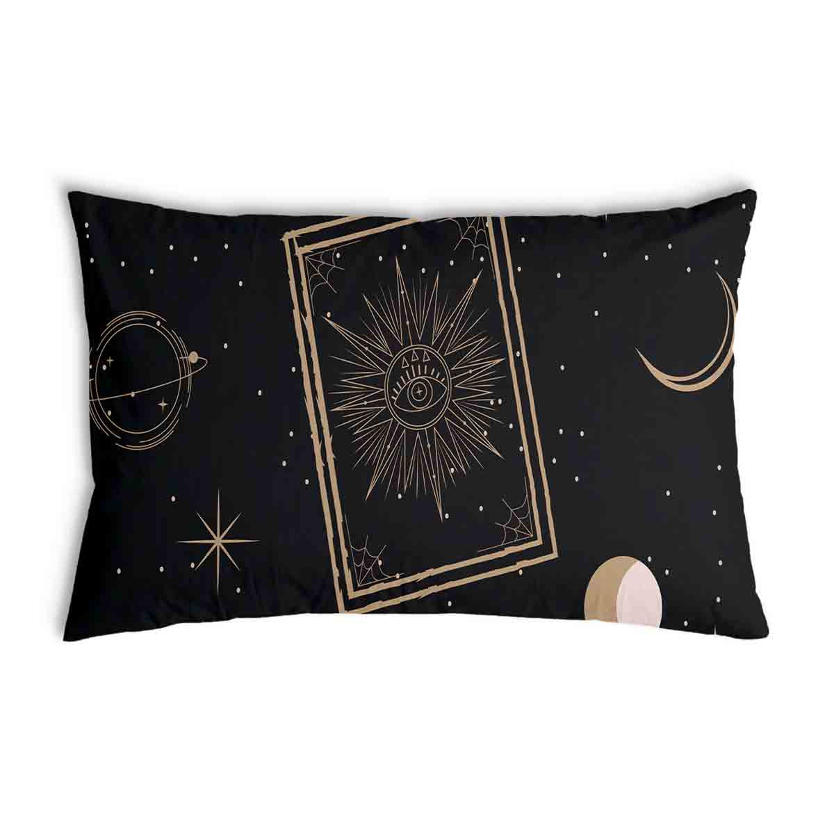 Coussin de santé noir avec soleil, lune et étoiles