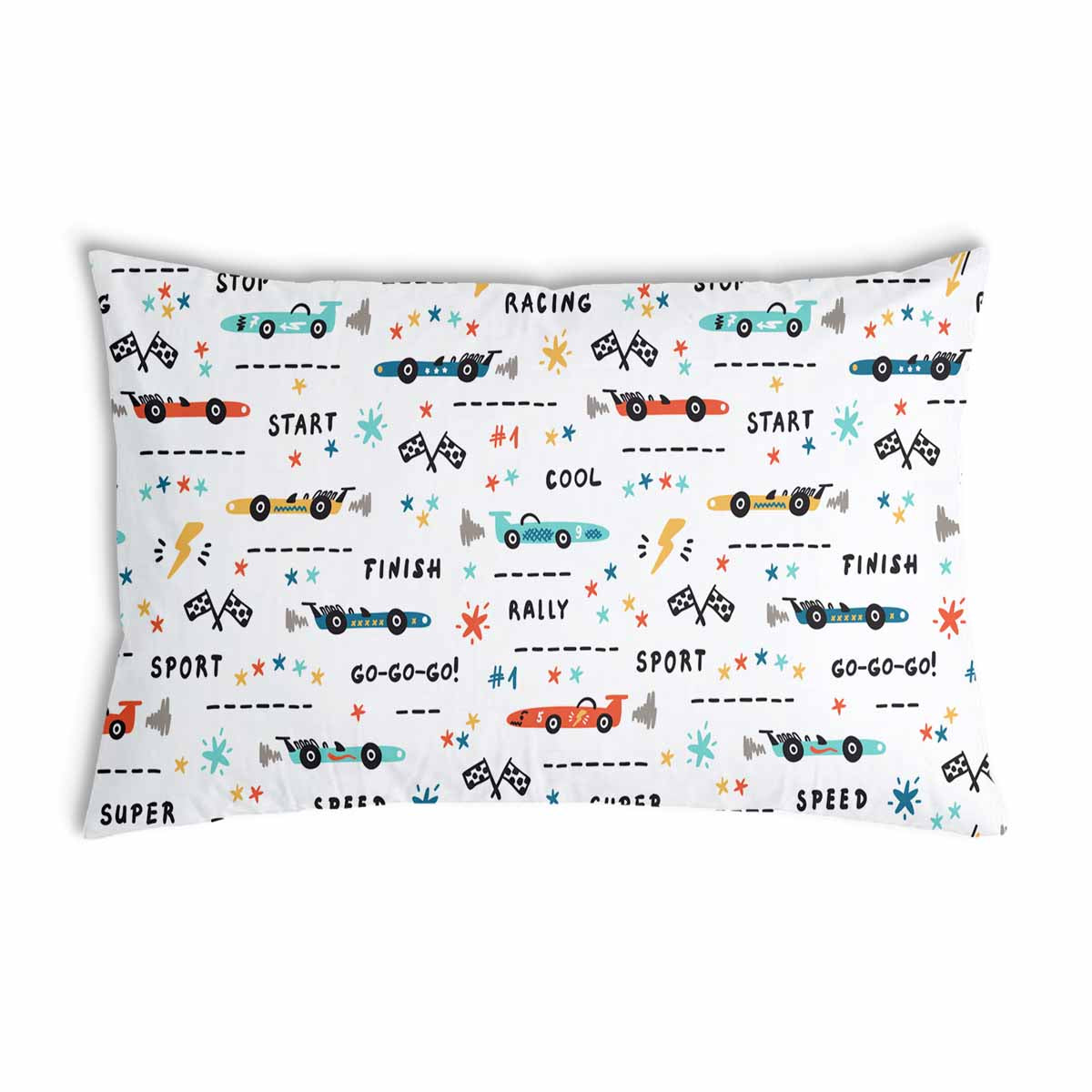 Coussin de santé blanc avec voitures de course