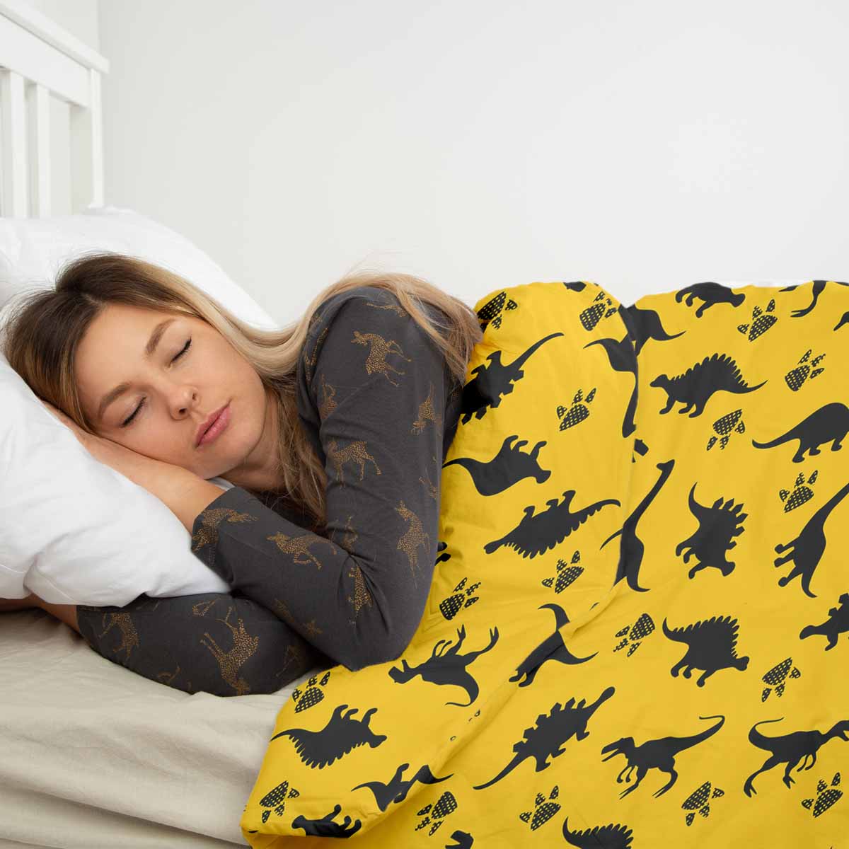 Couverture thérapeutique originale - Housse en coton jaune avec dinosaures