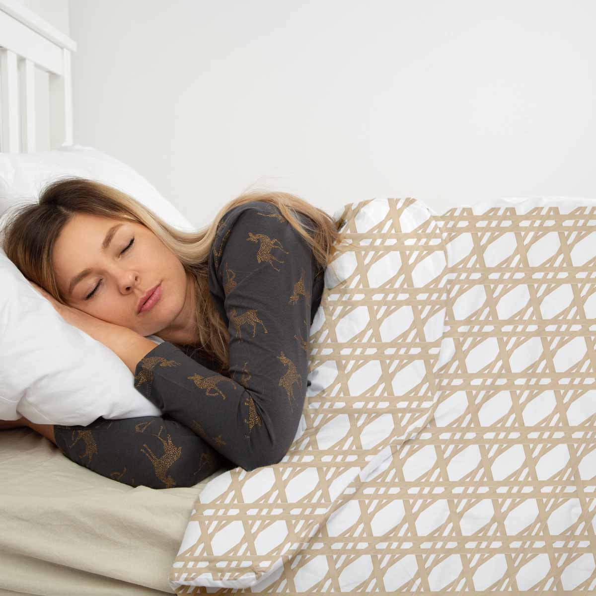 Ensemble de literie avec couverture thérapeutique blanc avec cercles beige