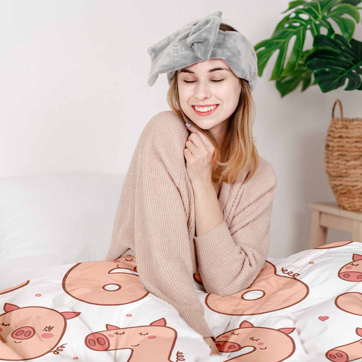 Couverture thérapeutique originale - Housse en coton blanche avec chiffres et cochons