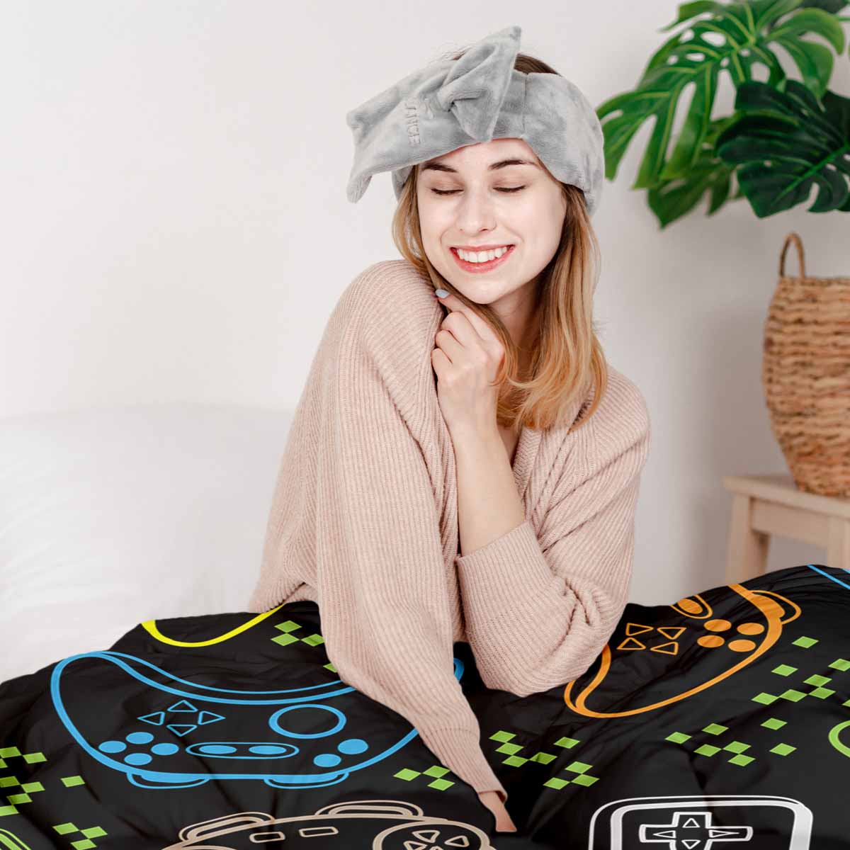 Couverture thérapeutique originale - Housse en coton noire avec consoles de jeux