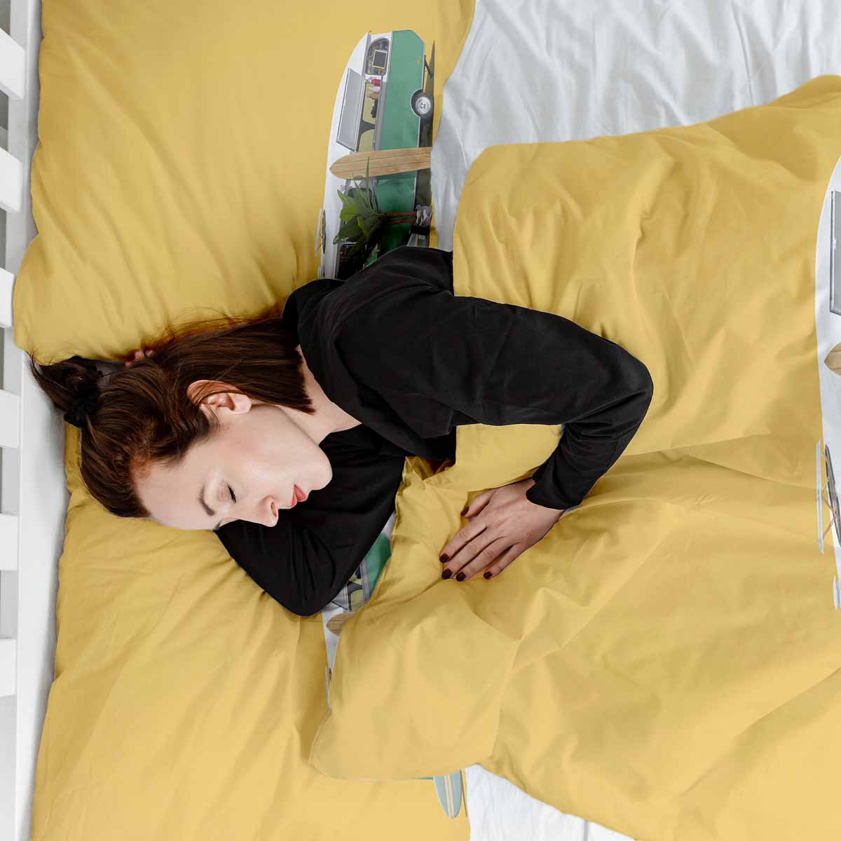 Original Therapiedecke - Ensemble de literie en coton TD jaune avec bus