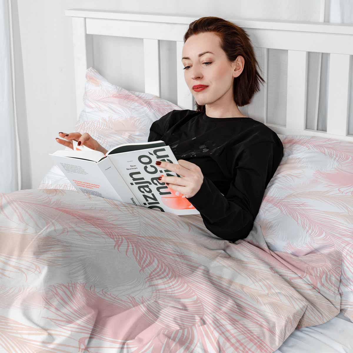 Ensemble de literie avec couverture thérapeutique blanc avec plumes roses