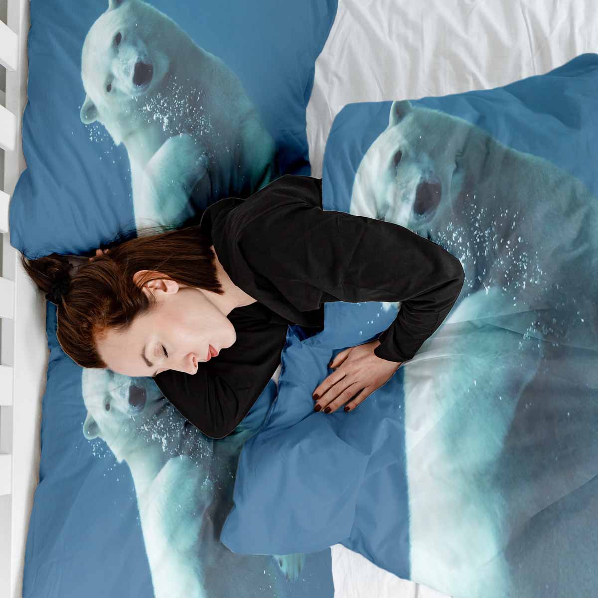 Original Therapiedecke - Ensemble de literie en coton TD bleu avec ours polaire