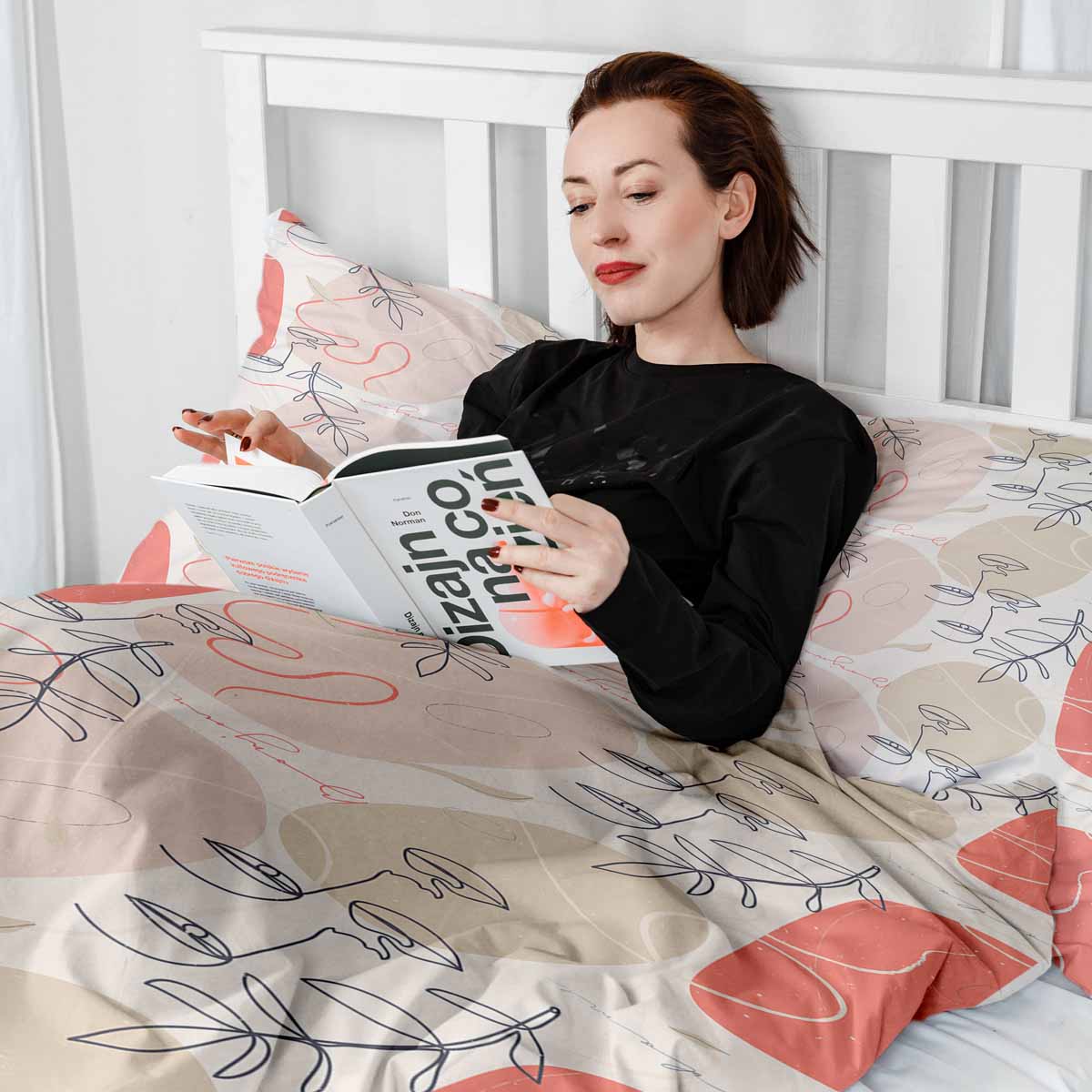 Couverture thérapeutique originale - Housse en coton beige avec visage abstrait