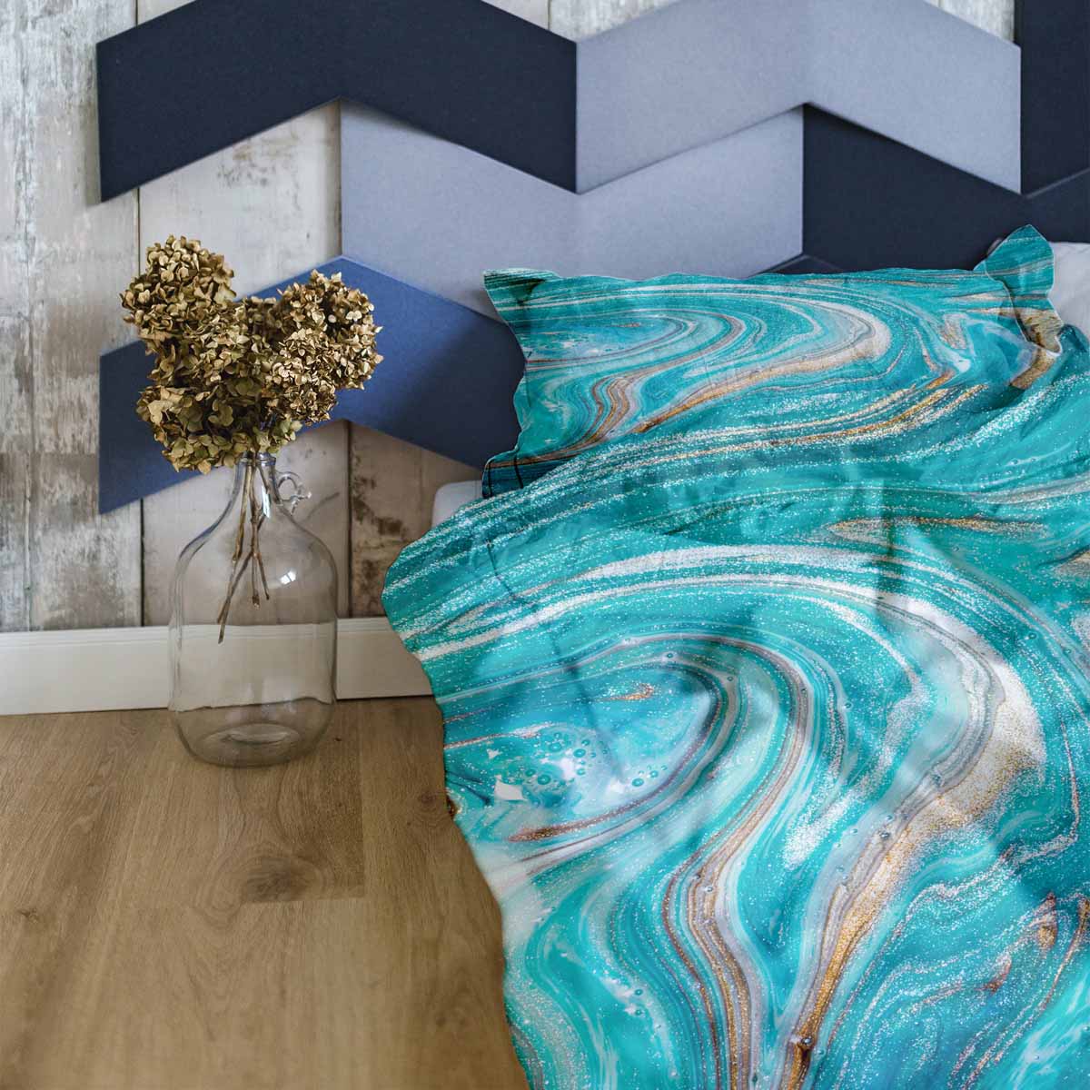 Original Therapiedecke - Ensemble de literie en coton Marbre Turquoise