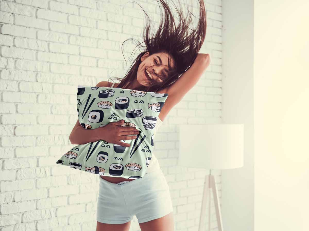 Coussin de santé vert clair avec sushi