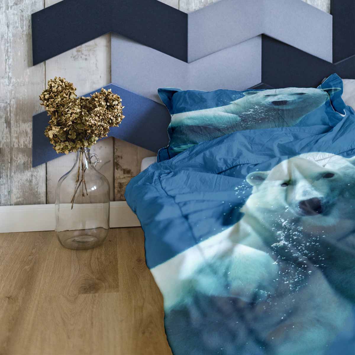 Original Therapiedecke - Ensemble de literie en coton TD bleu avec ours polaire