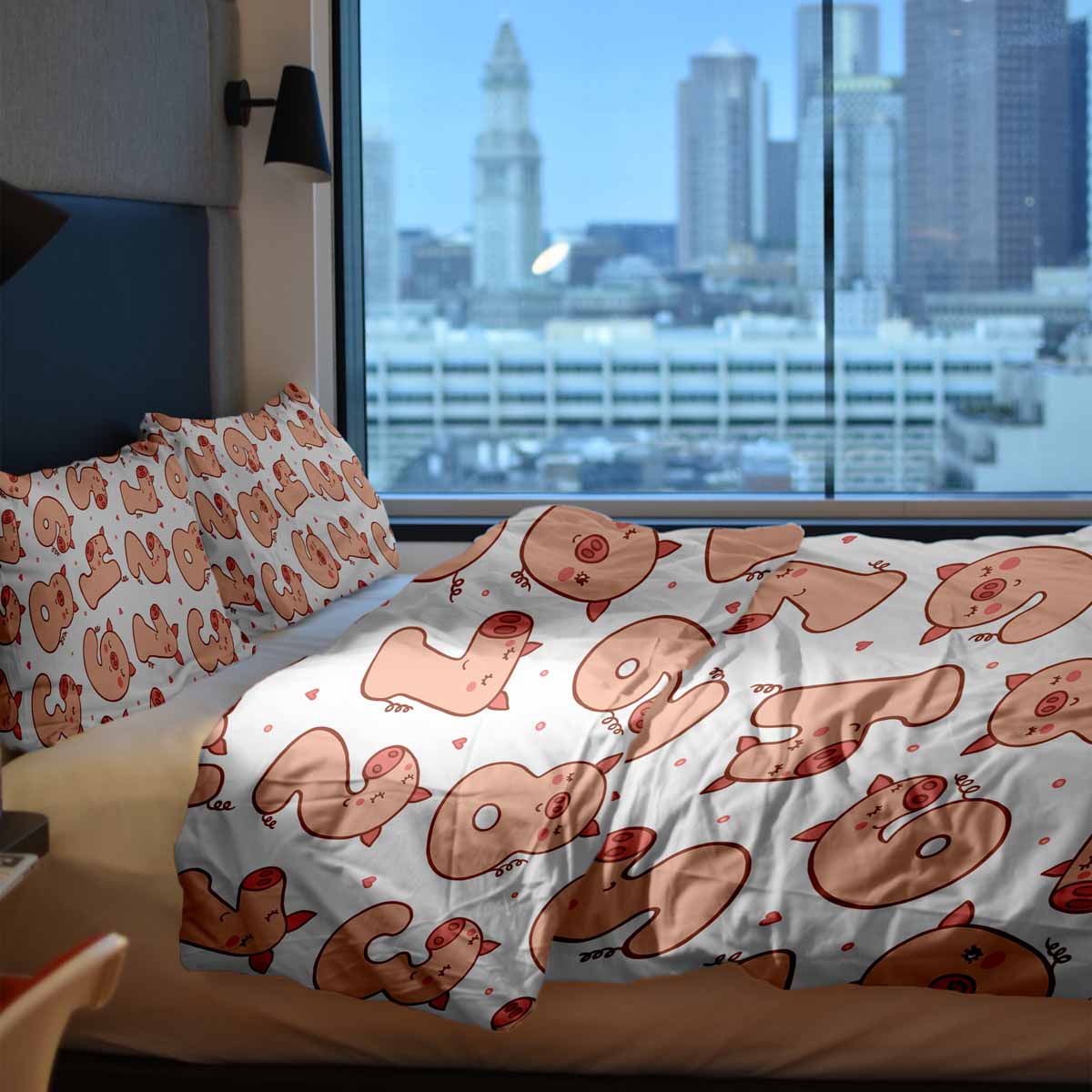 Couverture thérapeutique originale - Housse en coton blanche avec chiffres et cochons