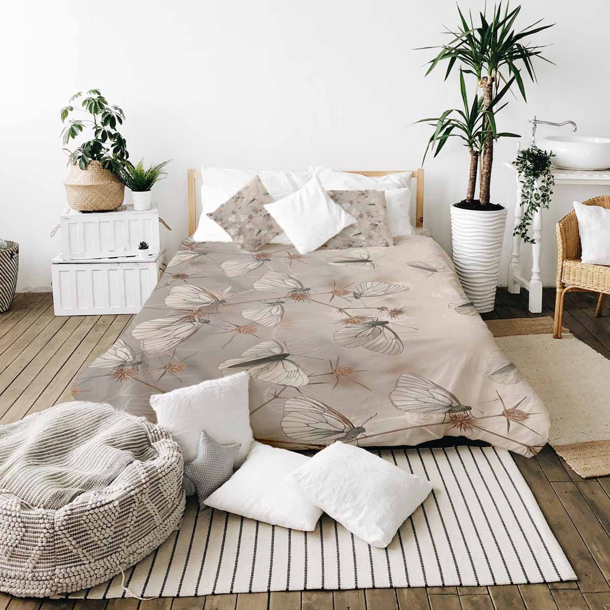Original Therapiedecke - Ensemble de literie en coton Beige avec papillons