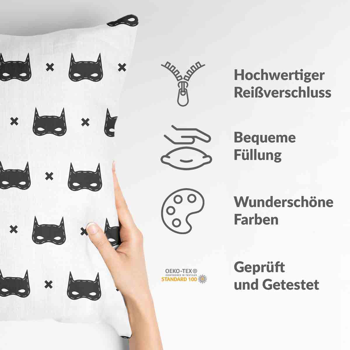 Coussin de santé blanc avec masque de chat