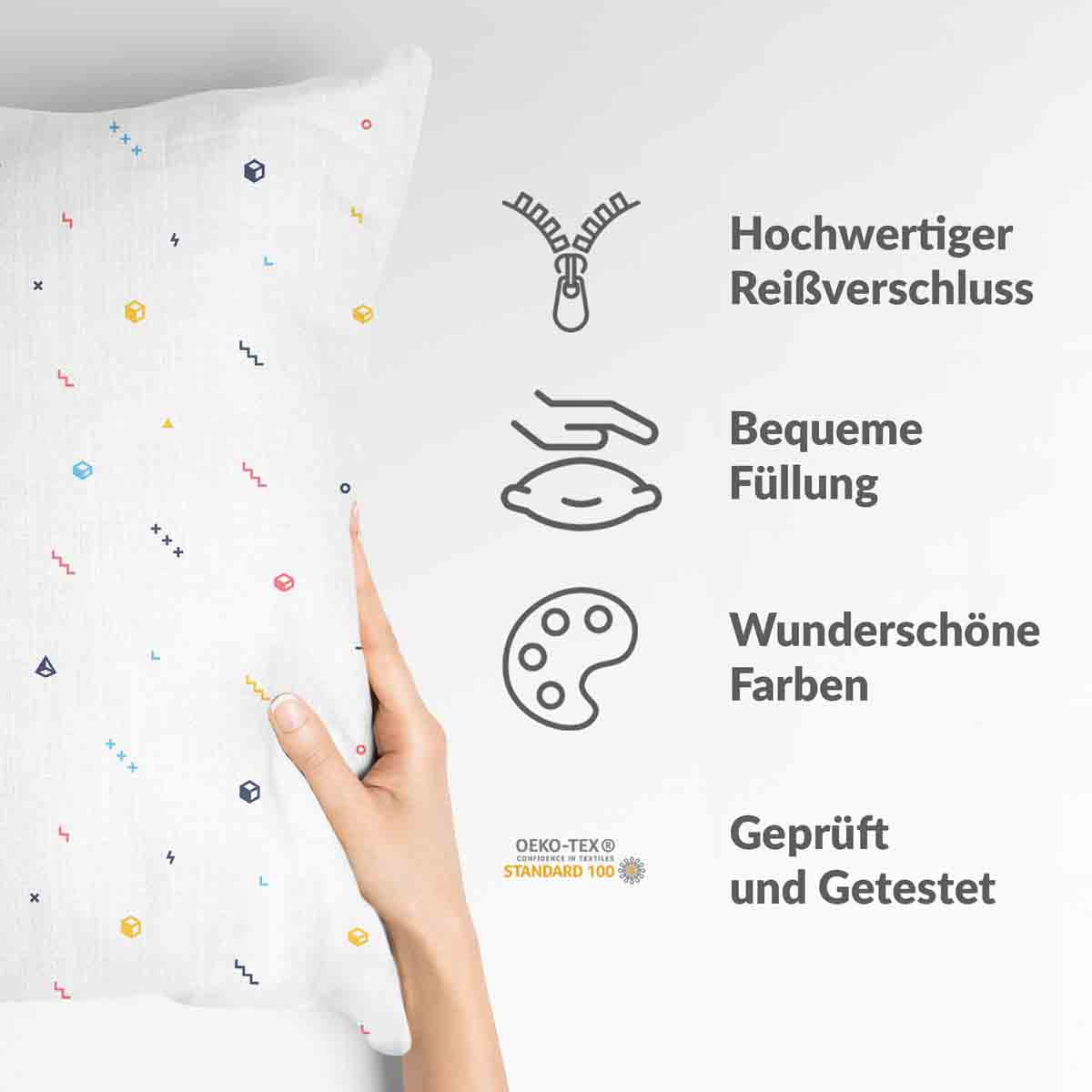Coussin de santé blanc avec formes colorées