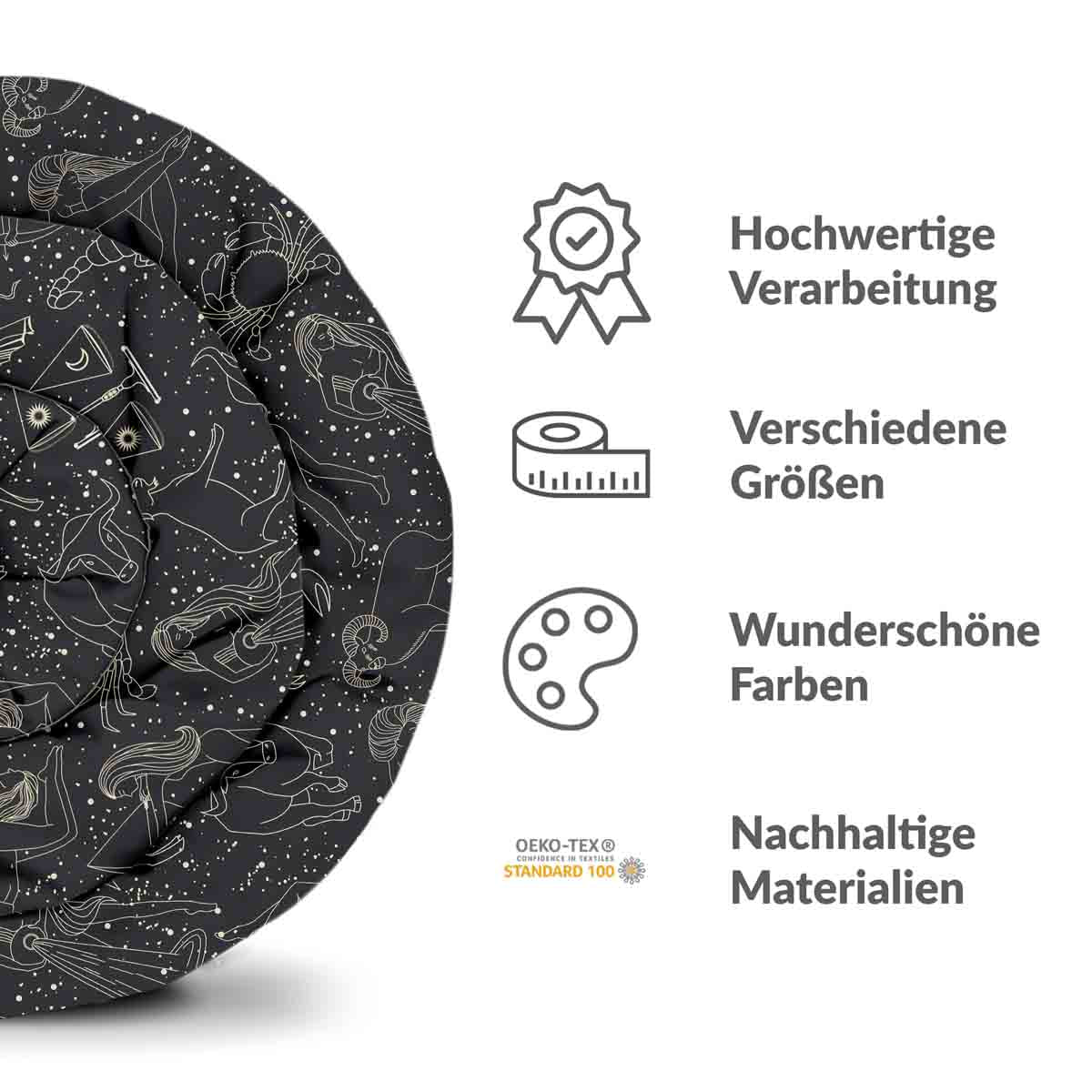 Couverture thérapeutique originale - Housse en coton noire Horoscope