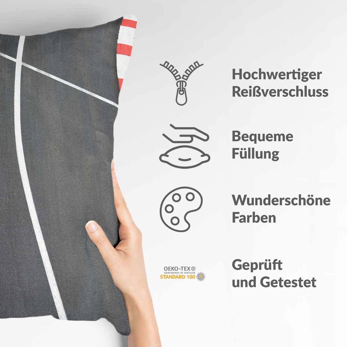 Coussin de santé gris foncé avec des rayures blanches