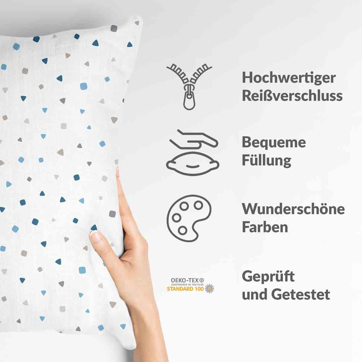 Coussin de santé blanc avec petites formes bleues