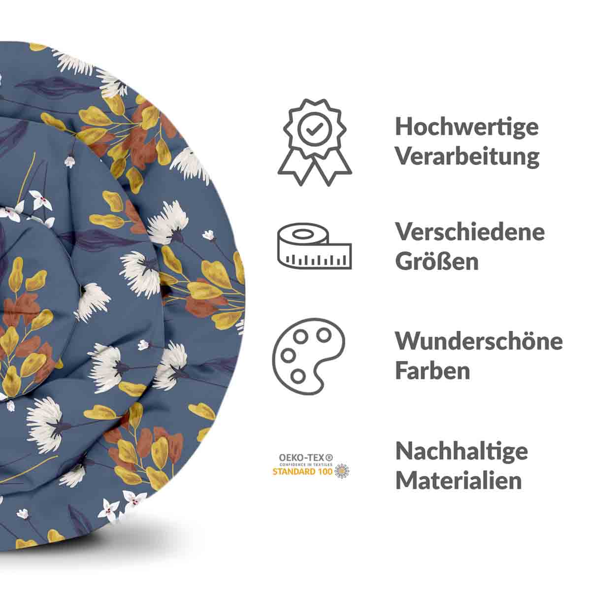Original Therapiedecke - Ensemble de literie en coton Bleu avec bouquet de fleurs