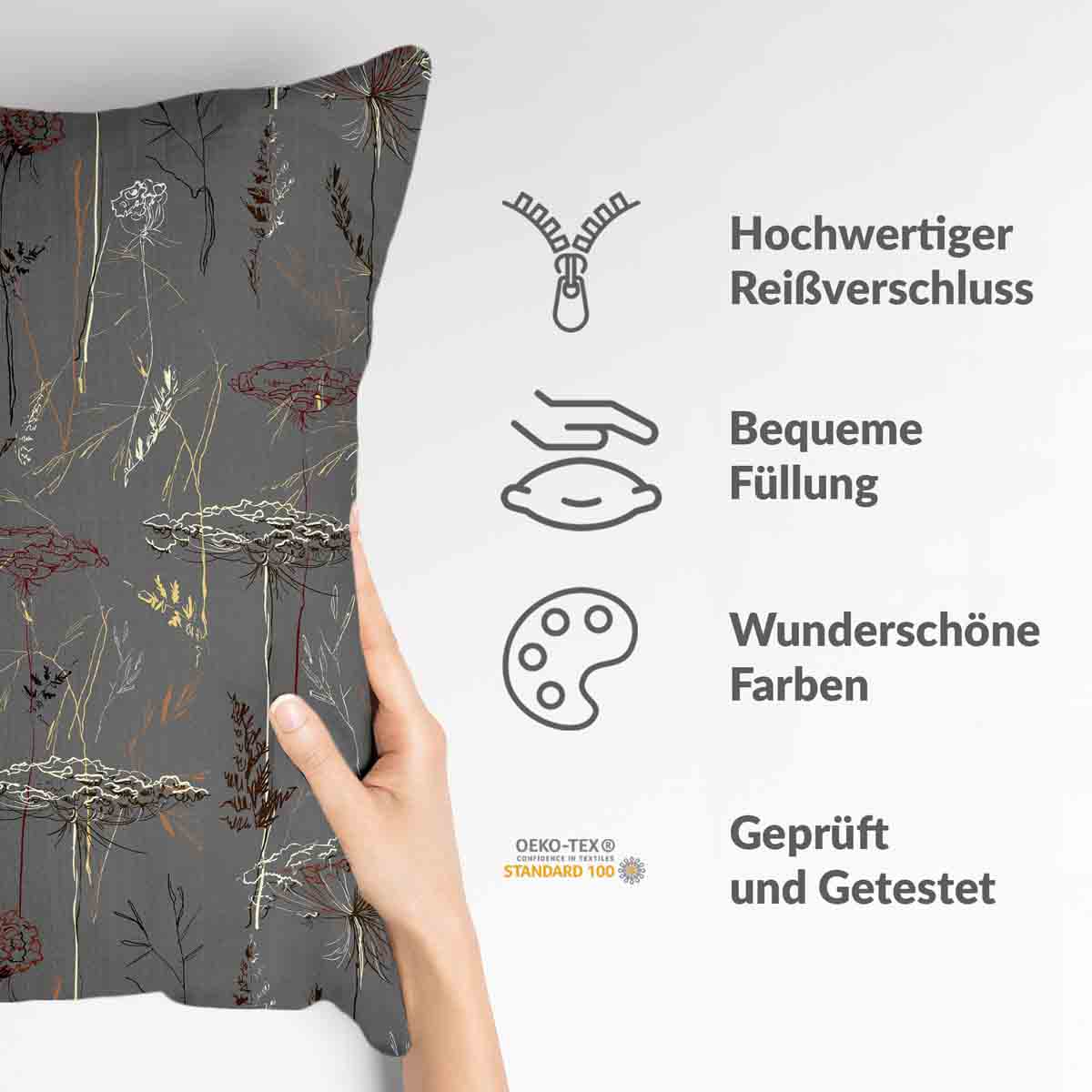 Coussin de santé gris avec plantes dorées