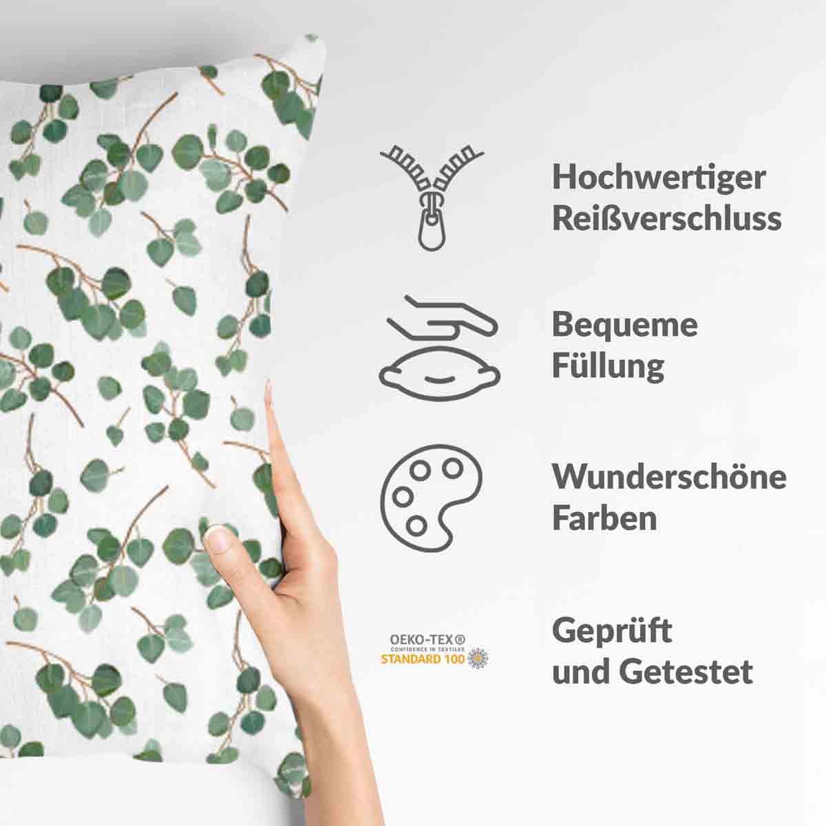 Coussin de santé blanc avec branches d'eucalyptus