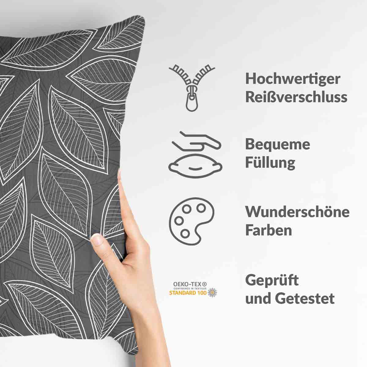 Coussin de santé gris avec feuilles de palmier blanches