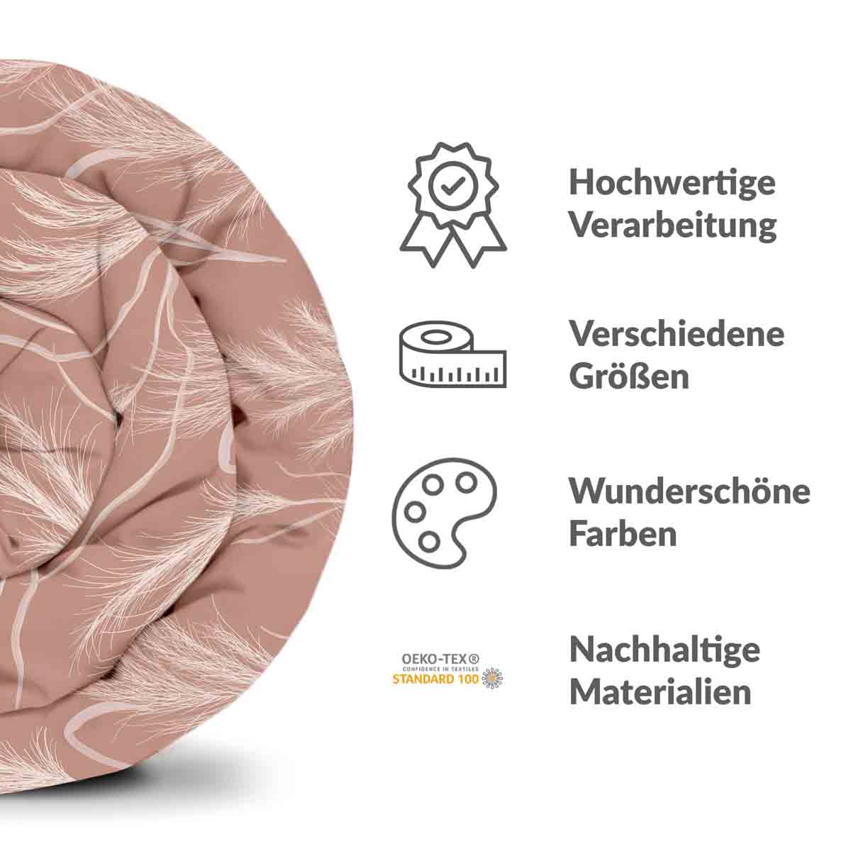 Original Therapiedecke - Ensemble de literie en coton Rose poudré avec herbes de Pampa