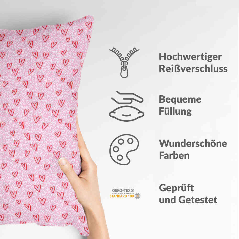 Coussin de santé rose avec des cœurs rouges