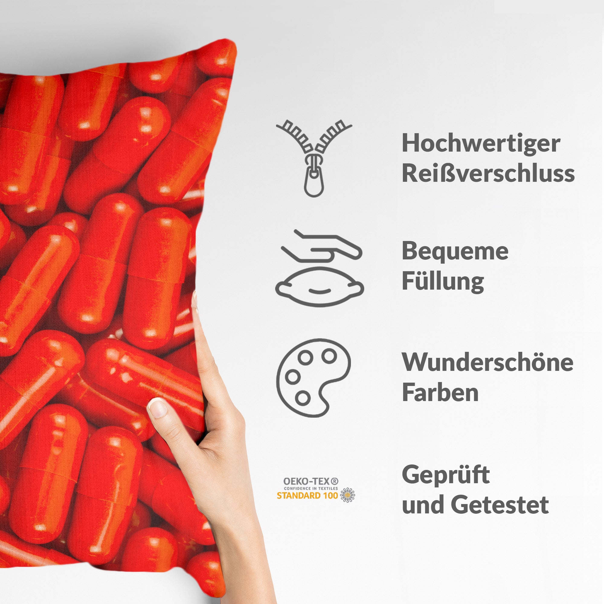 Coussin de santé rouge comprimés