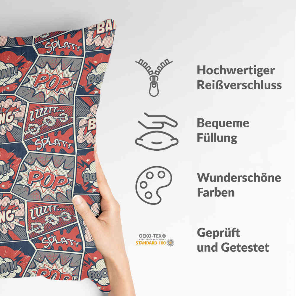 Coussin de santé rouge avec bande dessinée