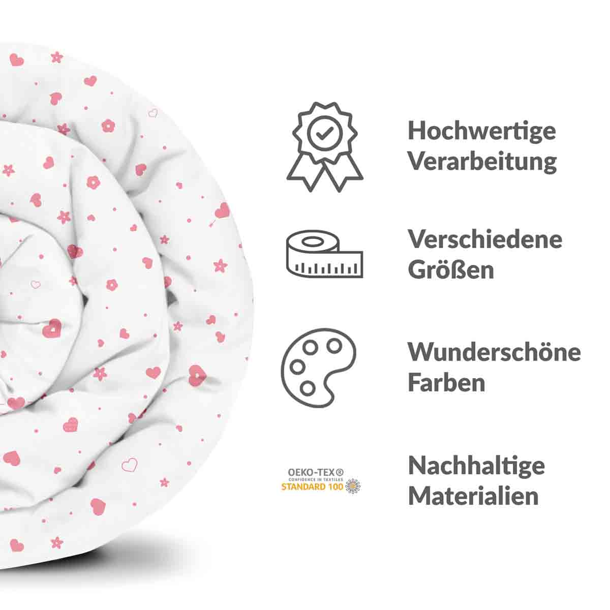 Original Therapiedecke - Ensemble de Literie en Coton Rose Cœurs et Fleurs
