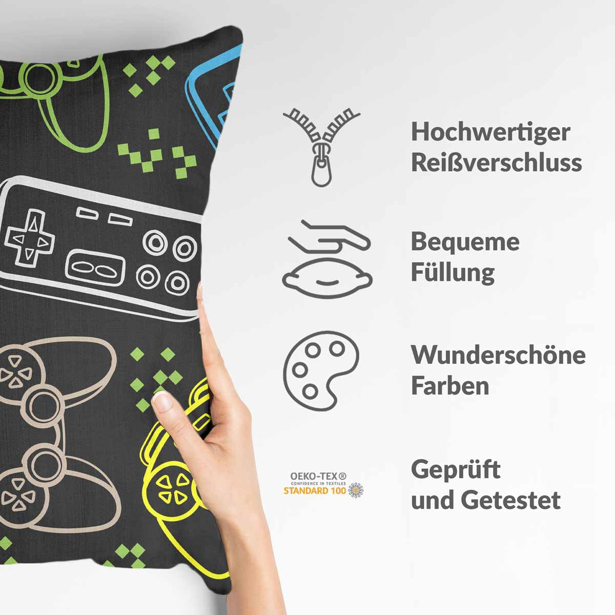 Coussin de santé noir avec consoles de jeux