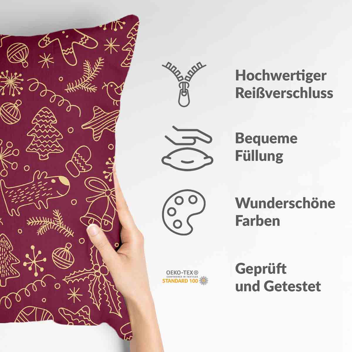 Coussin de santé rouge avec motifs de Noël amusants