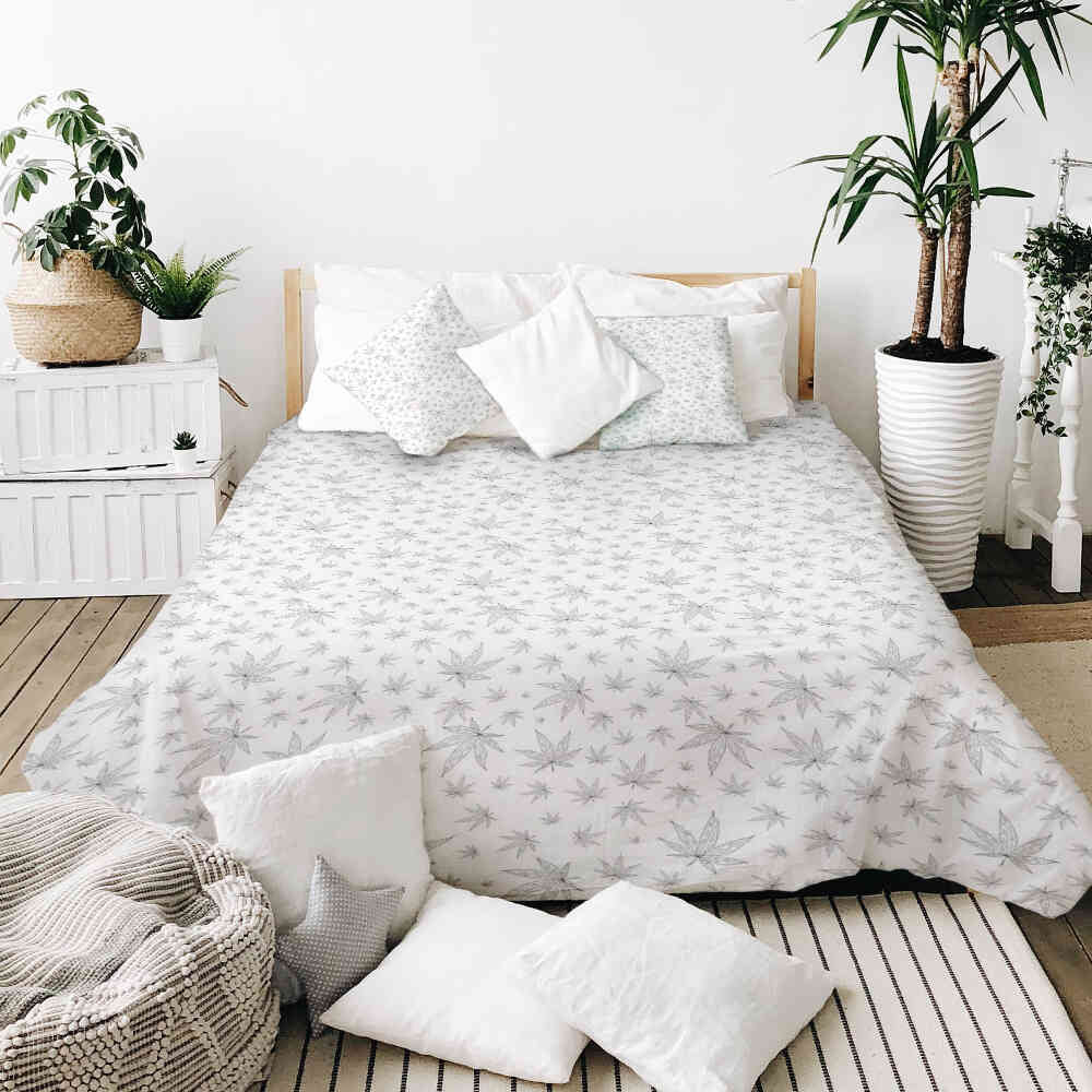 Couverture thérapeutique originale - Housse en coton grise avec lierre