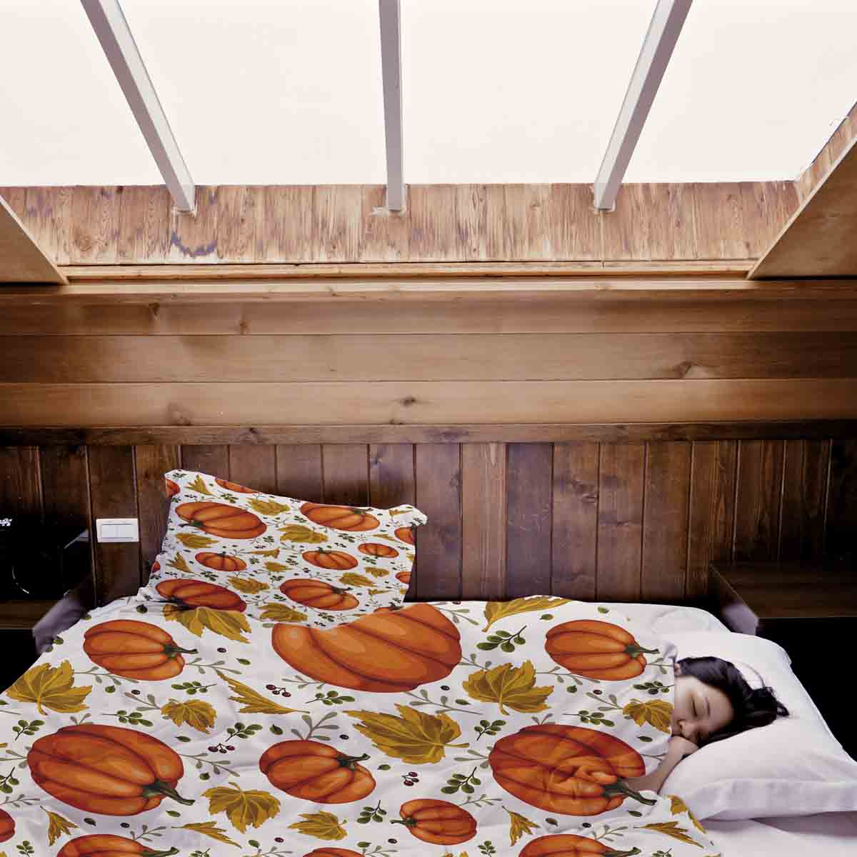 Couverture thérapeutique originale - Housse en coton blanc avec de grandes citrouilles