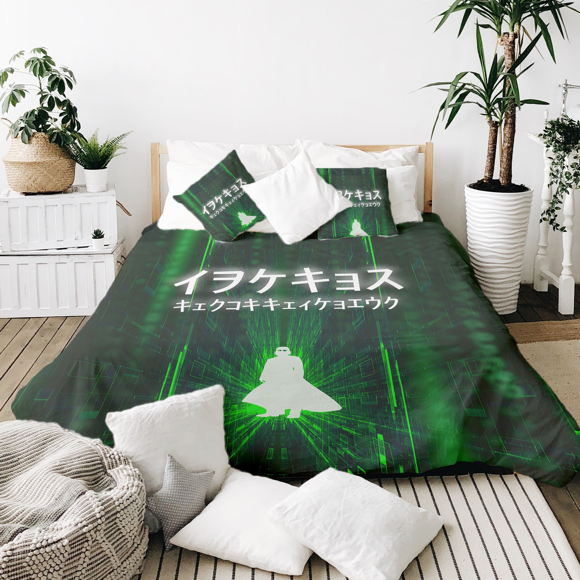 Couverture Thérapeutique Originale TD - Ensemble de Literie en Coton Vert avec Caractères d'Écriture