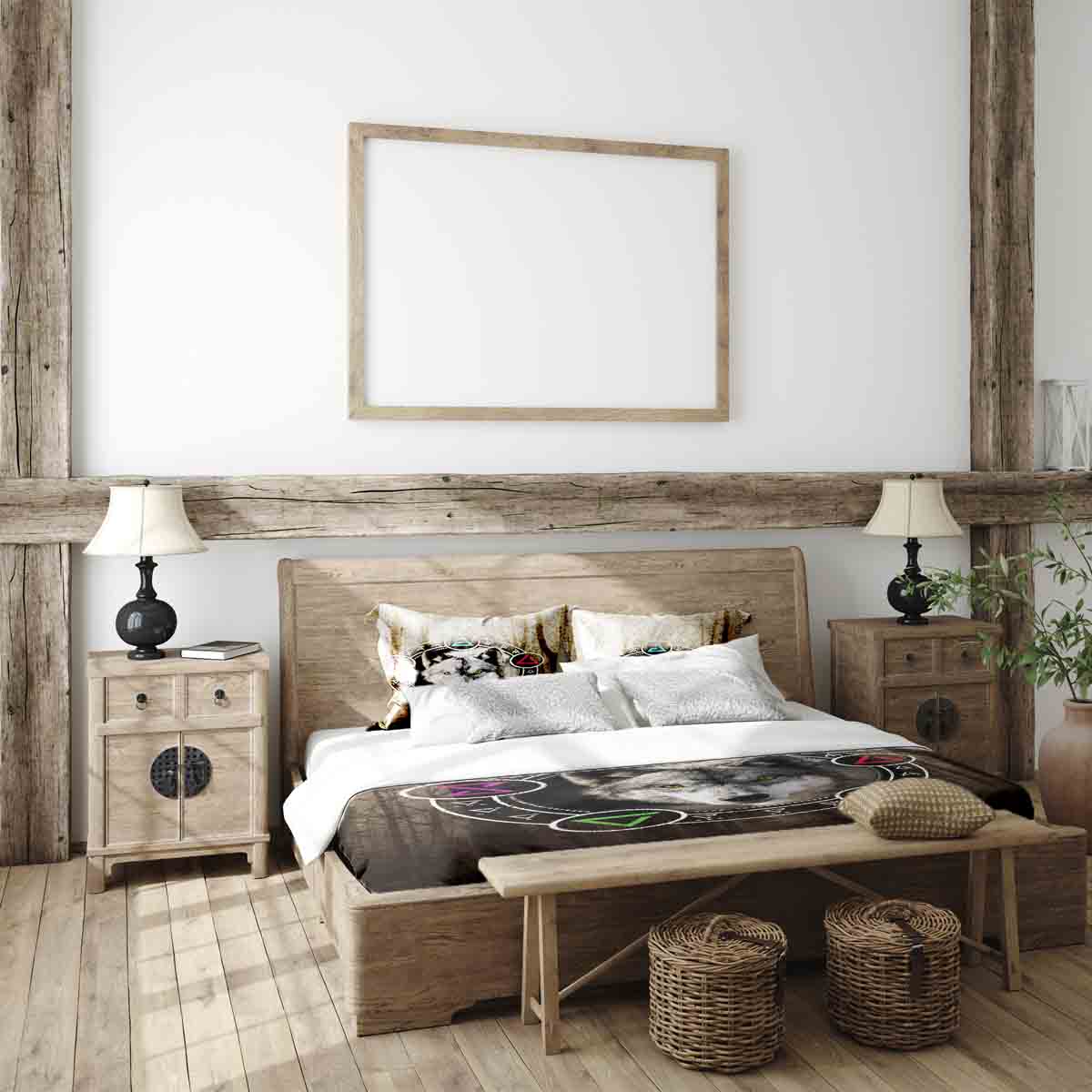 Original Therapiedecke - Ensemble de literie en coton marron avec loup