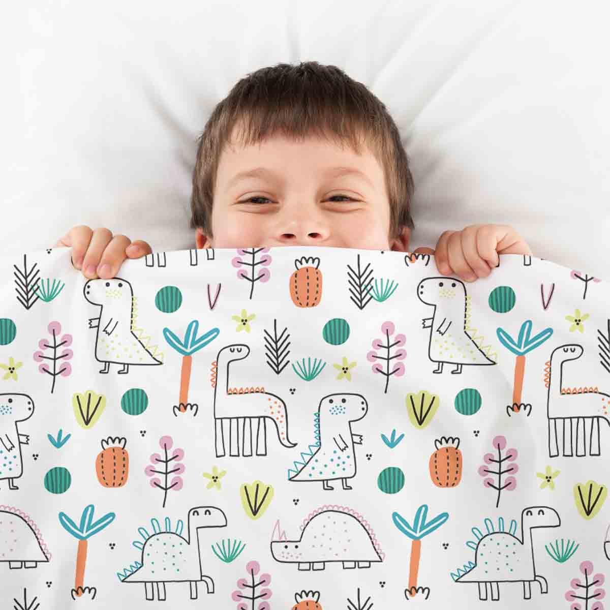 Couverture thérapeutique originale - Housse en coton avec des dinos colorés