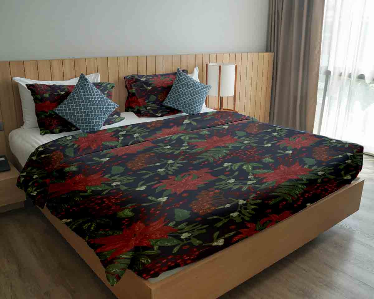 Original Therapiedecke - Ensemble de literie en coton avec poinsettia rouge
