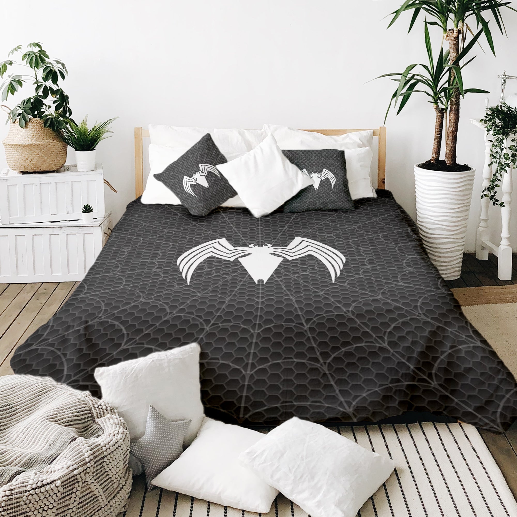 Couverture thérapeutique originale - Housse en coton noire avec araignée