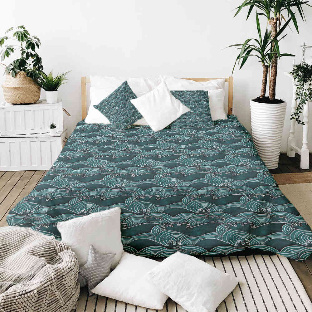 Couverture thérapeutique originale - Housse en coton vagues turquoise-vert