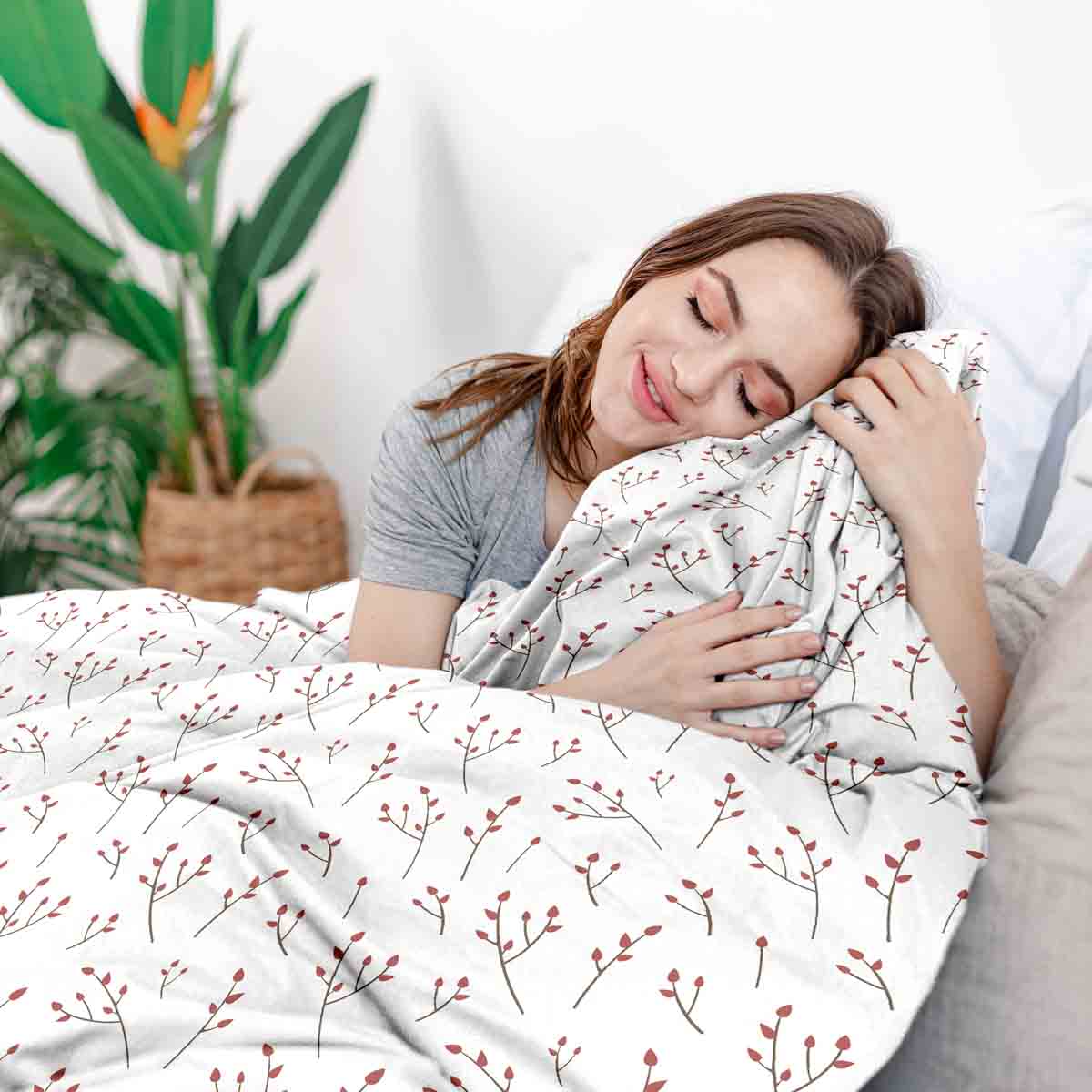 Couverture de thérapie originale - Housse en coton blanc avec délicates roses