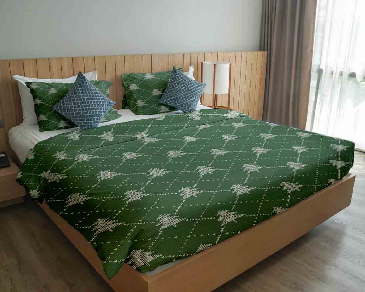 Original Therapiedecke - Ensemble de literie en coton Vert avec sapins