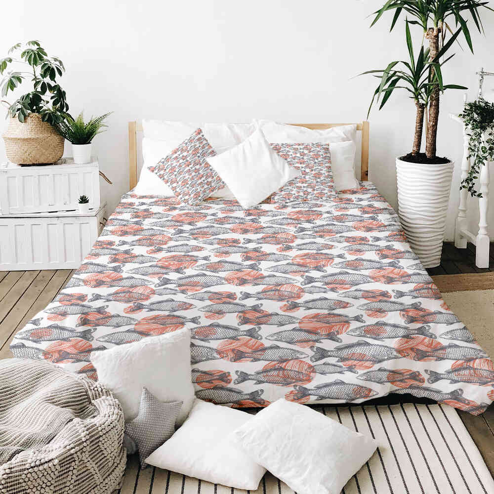 Original Therapiedecke - Ensemble de literie en coton Poissons gris