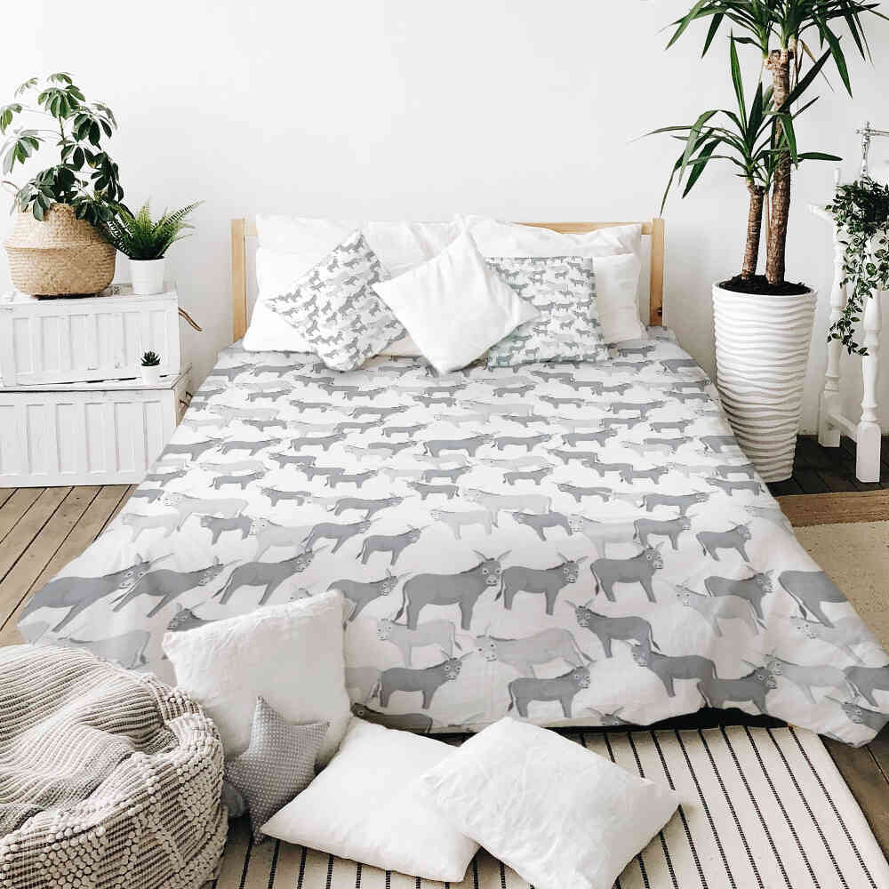 Couverture thérapeutique originale - Housse en coton grise avec des ânes