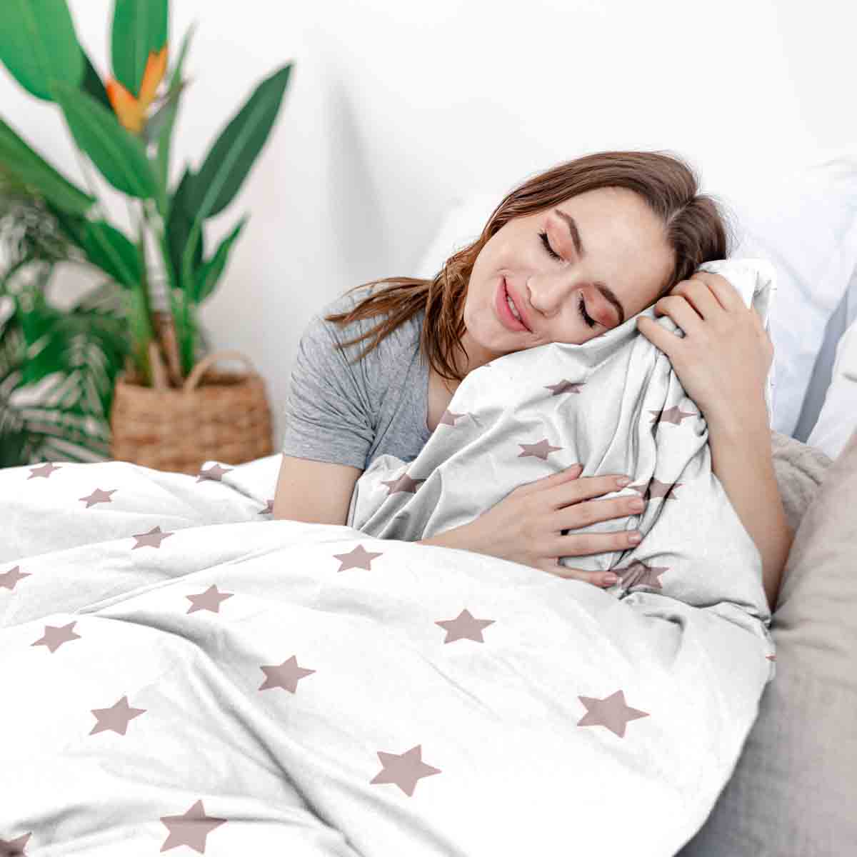 Couette thérapeutique ensemble de literie blanc avec étoiles roses