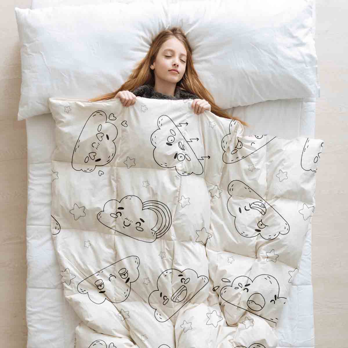 Original Therapiedecke - Ensemble de literie en coton Blanc avec nuages amusants