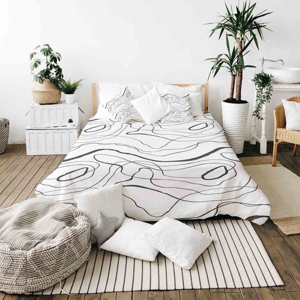 Couverture thérapeutique originale - Housse en coton avec lignes serpentines noires