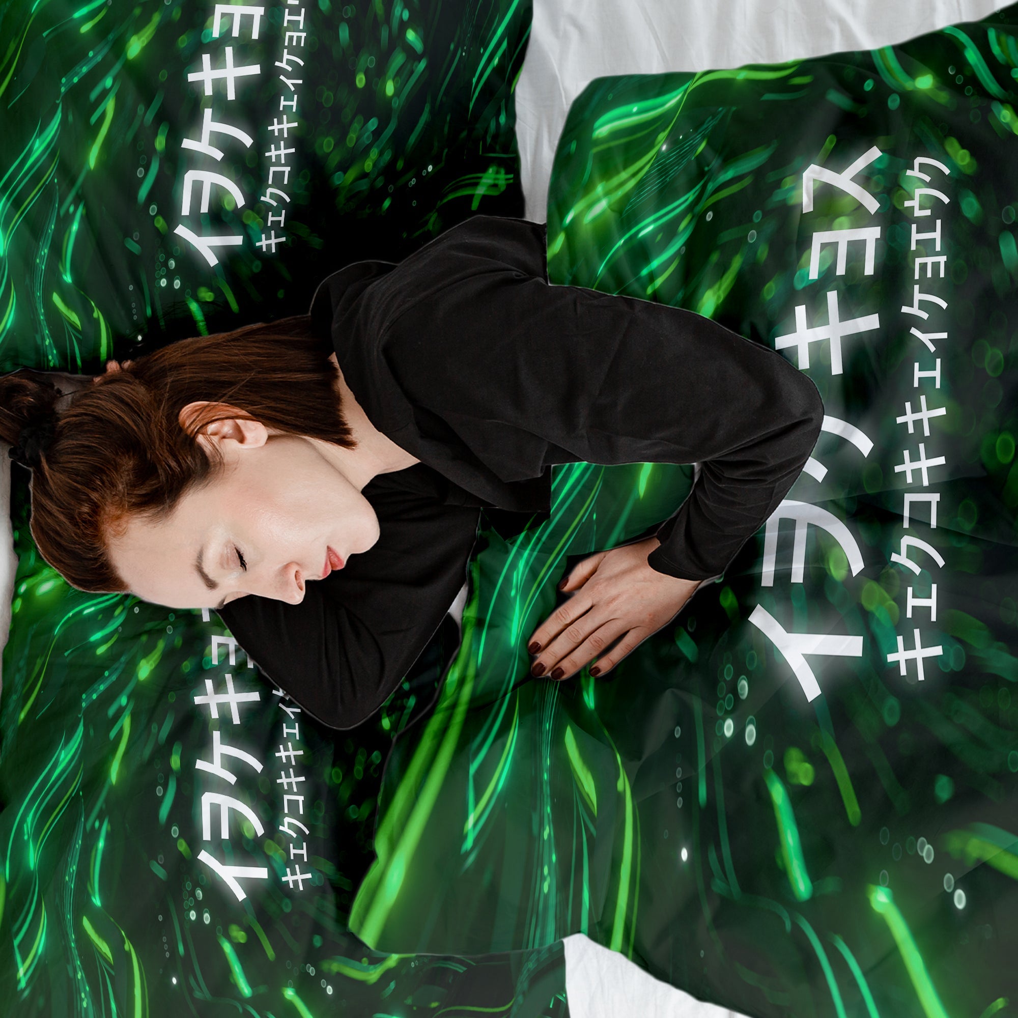 Couverture Thérapeutique Originale TD - Ensemble de Literie en Coton Vert avec Caractères Chinois