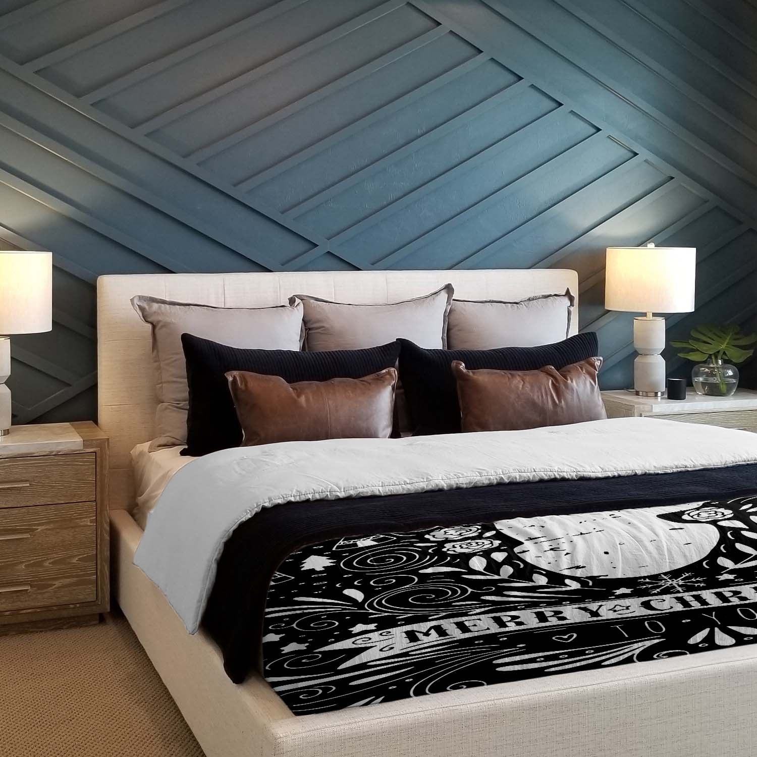 Couverture thérapeutique originale - Housse en coton noire Joyeux Noël